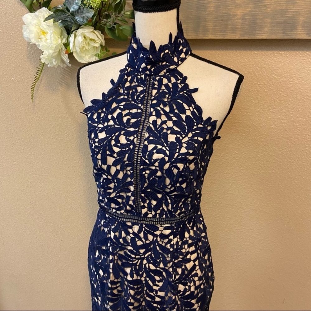 NWOT Lulus Divine Destiny Navy Blue Lace Midi Dress - Picture 6 of 17